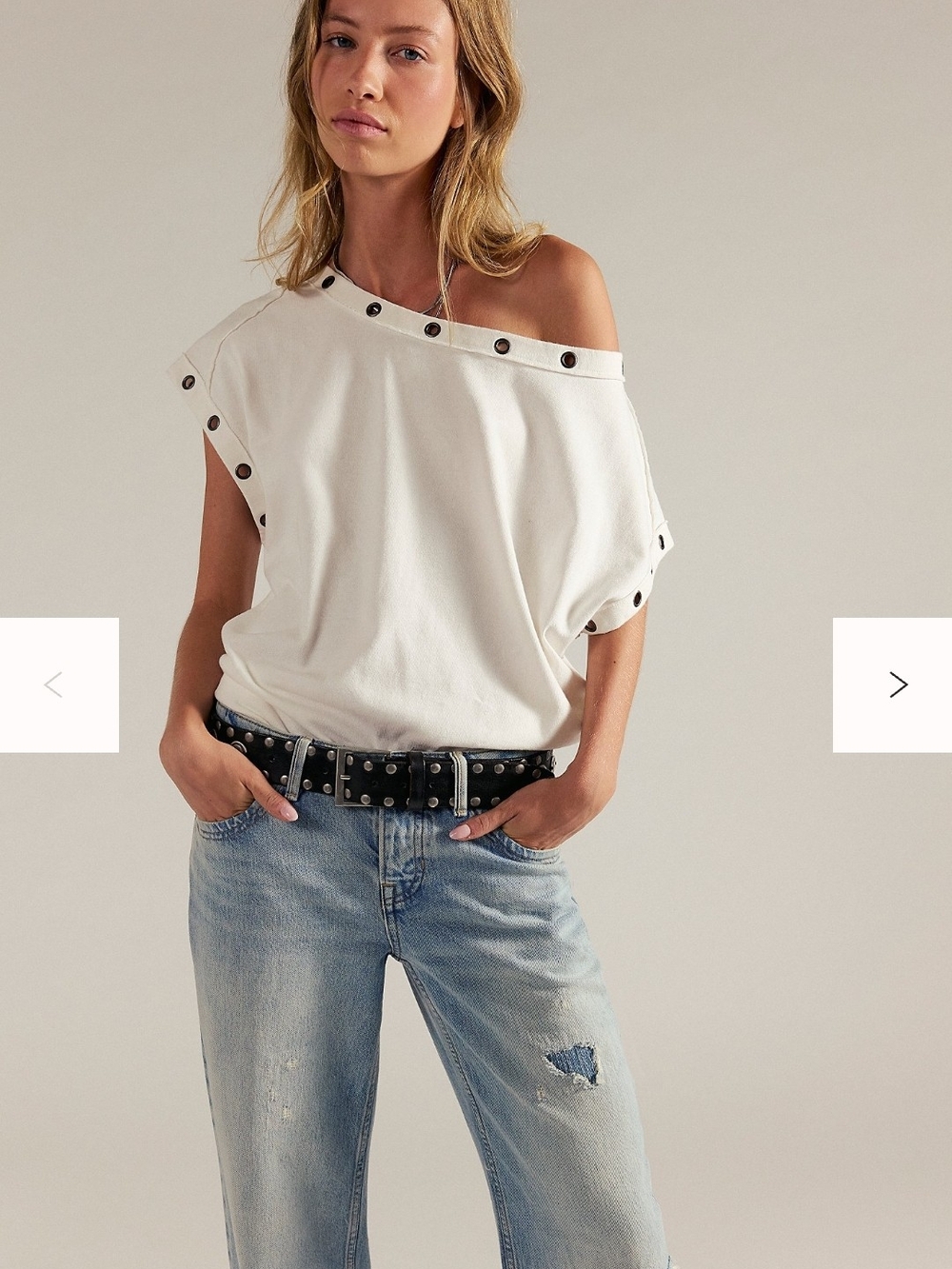We The Free Off-Shoulder Grommet Trim Top - White